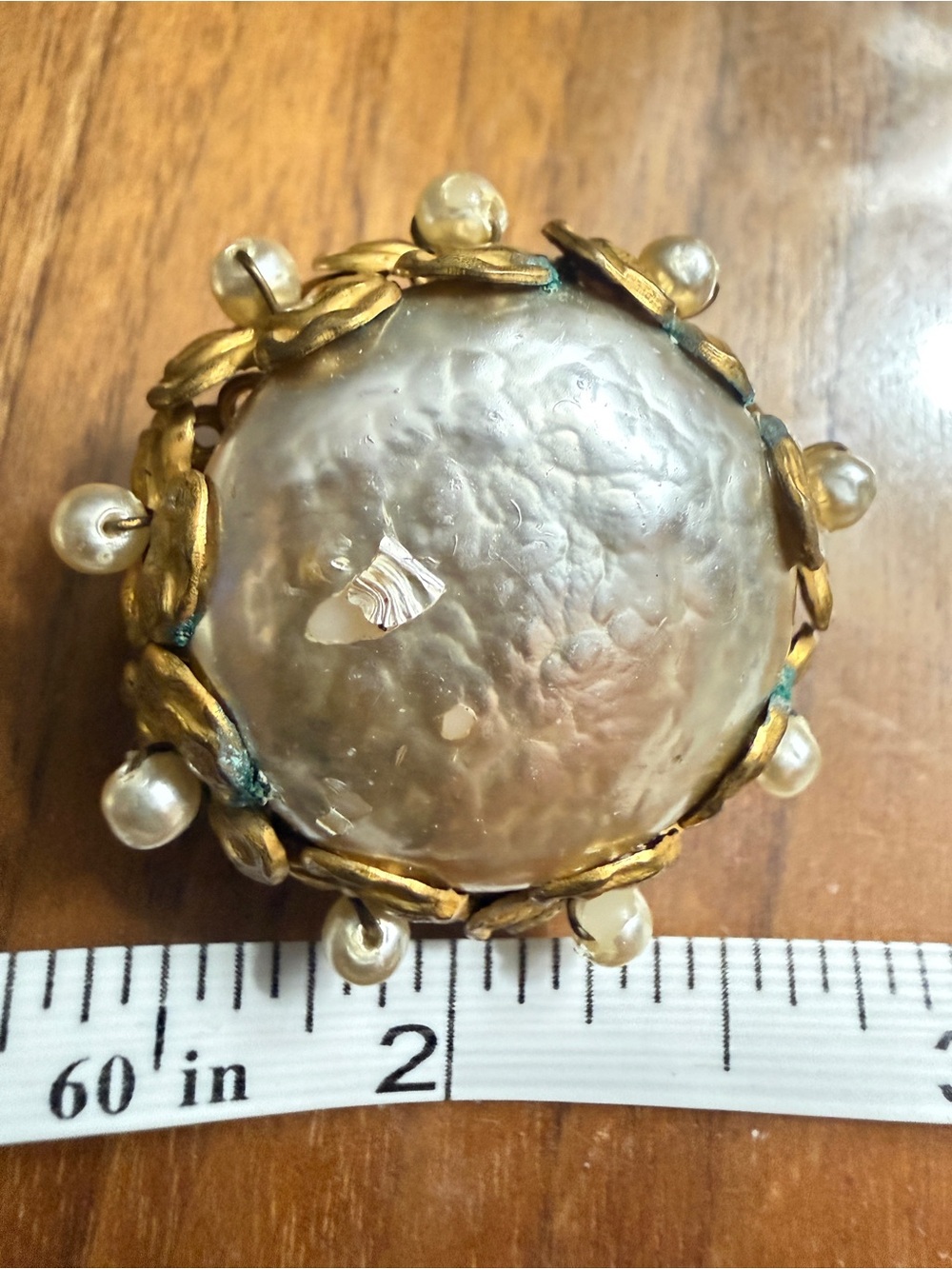 Vintage Miriam Haskell Faux Baroque Pearl Clip-On Earrings Gold Tone Signed - Picture 5 of 10